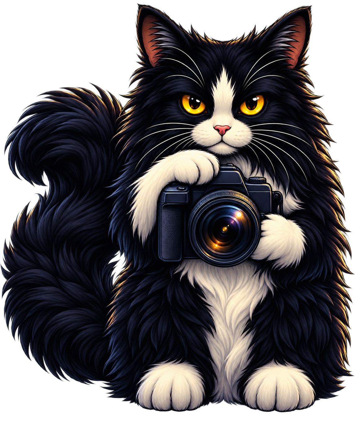 Bisbis cat mascot holding a camera